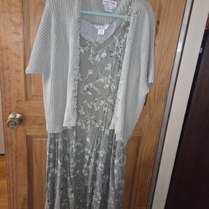 Studio Sage Green Floral Dress with Cardigan